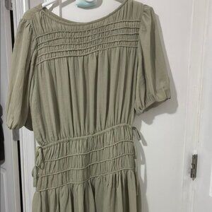 Elegant Olive Green Smocked Dress